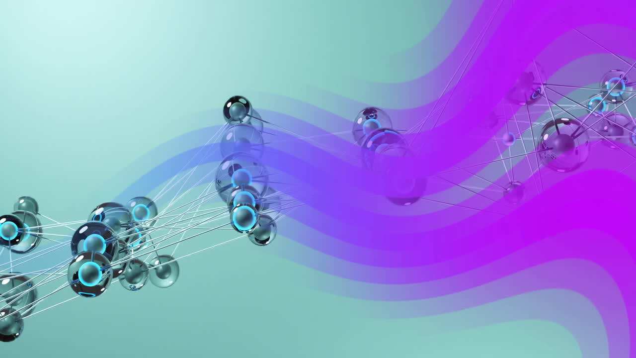 red de nodos y líneas interconectados sobre un fondo de gradiente colorido, animación