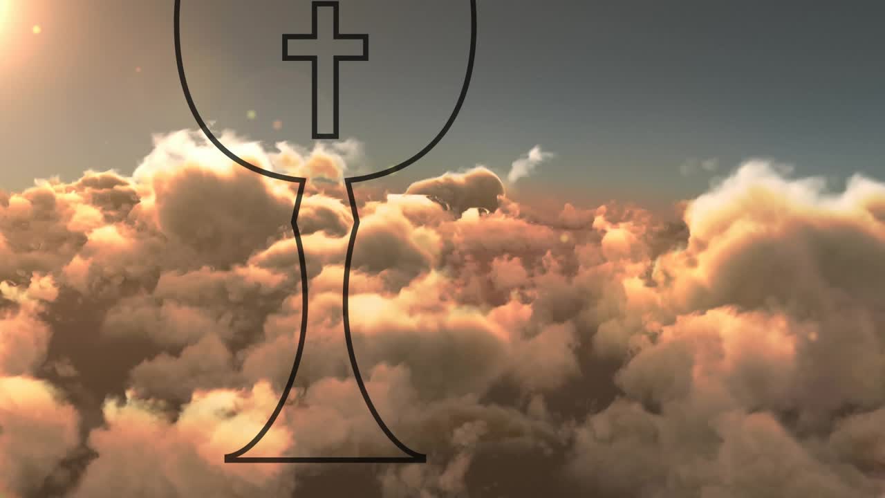 Flare appearing left initiating chalice cross staying fixed clouds drifting making devotional scene