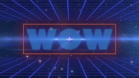 Animation-of-wow-text-over-grid-and-stars-on-blue-background