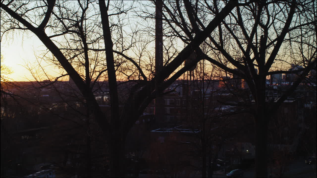 Gimbal shot of sunset over Downtown Richmond, Virginia