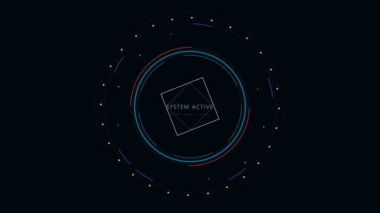 Futuristic Digital Interface with Rotating Geometric HUD Elements