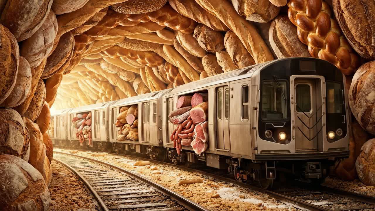 Treno di pane in un tunnel di pane