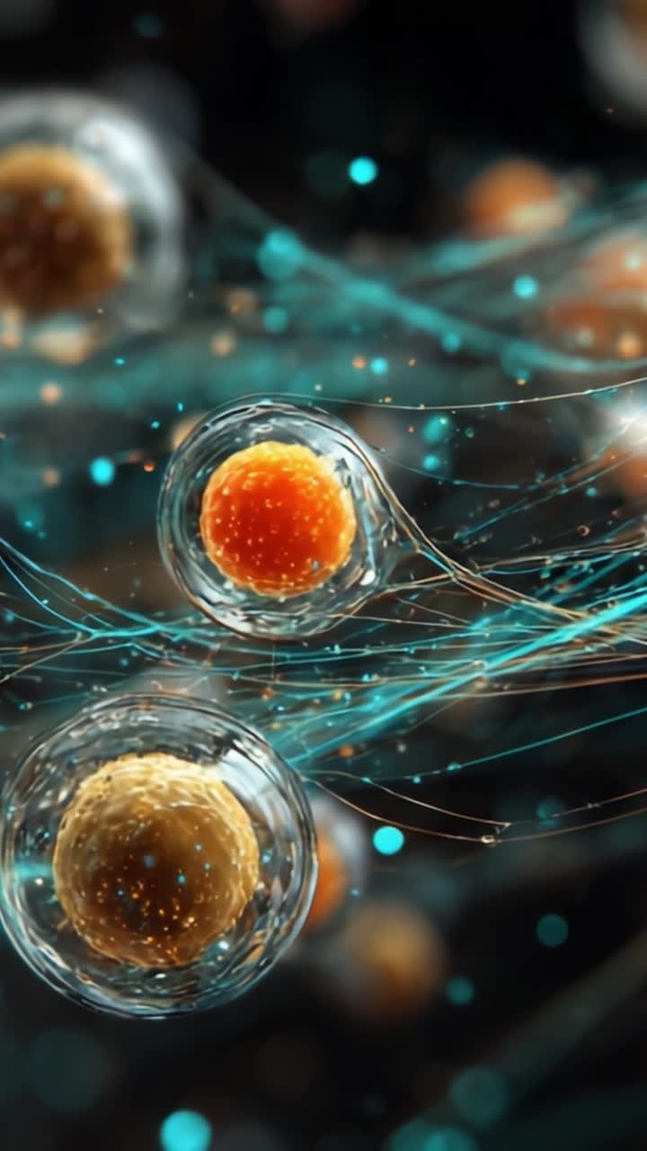 Captivating Microscopic View of Cellular Structures Showcasing Active Interactions and Dynamic Movement in a Vibrant, Multi-Colored Environment