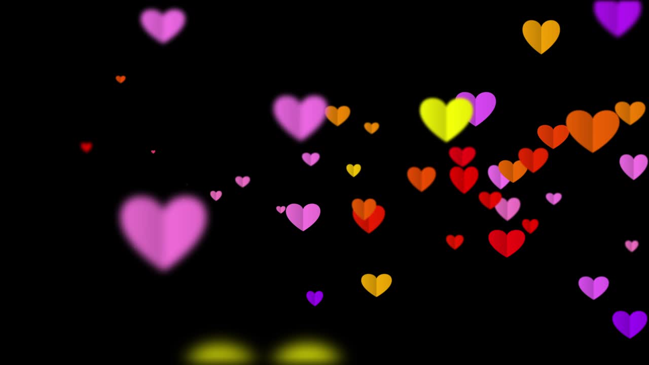 나비처럼 날아다니는 다채로운 심장, 알파 채널을 고립한 완벽한 루프, 사랑, 열정, 축제 개념, 발렌타인 데이, 어머니의 날, 결혼기념일의 배경.