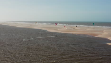 aerial: kitesurfing in the river delta of parnaiba, northern brazil