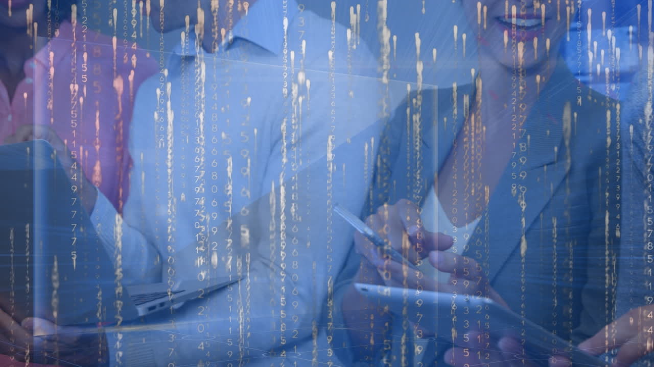 사무실에서 다양한 비즈니스 사람들에 대한 데이터 처리의 애니메이션