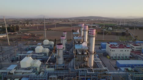 aerial shot of the sunset of a generation plant