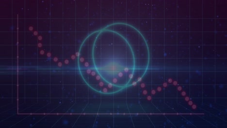 animación de círculos y diagramas sobre fondo azul.