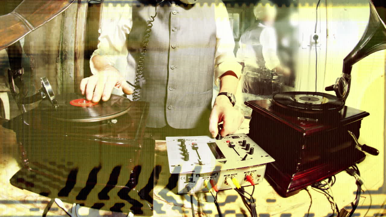 그라모폰을 들고 있는 할아버지 dj