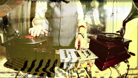 그라모폰을 들고 있는 할아버지 dj