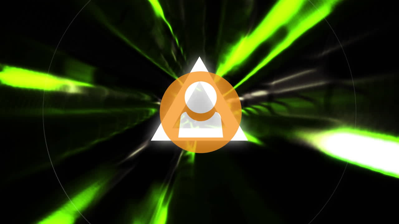 Animation of user icon over circles and green lines on black background