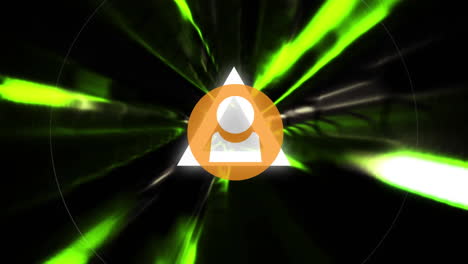 animación del icono del usuario sobre círculos y líneas verdes sobre fondo negro