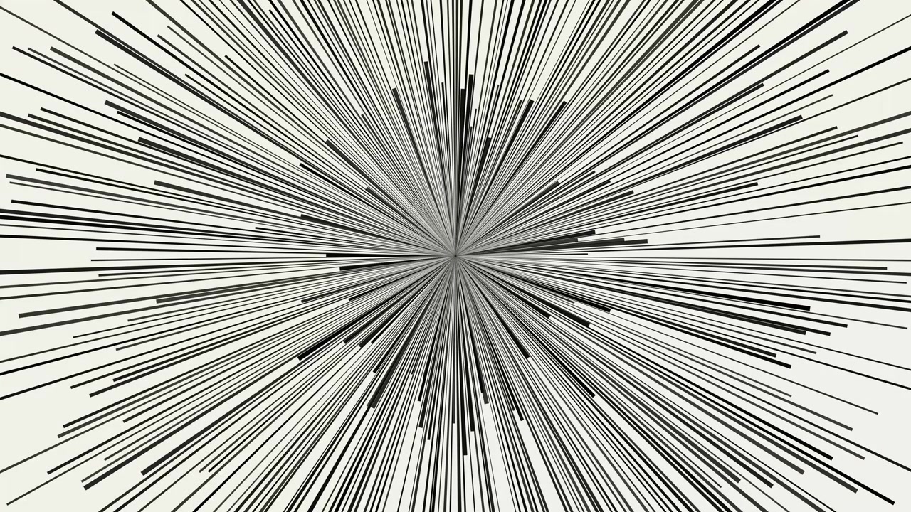 Black anime impact rays radiating from center on white background, seamless loop