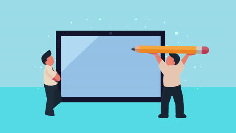 dos trabajadores de negocios con lápiz y tableta