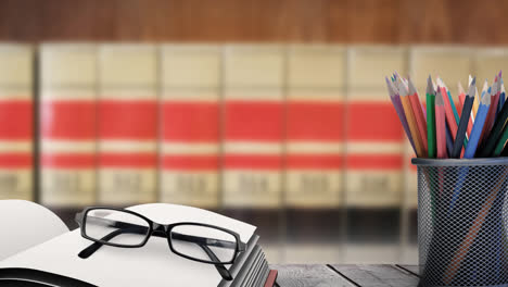 animation of school items and books in row in background