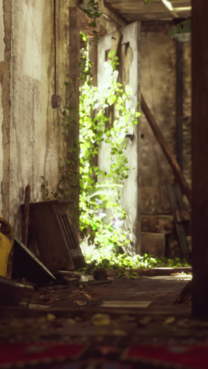 버려진 집 의 초록색 복도