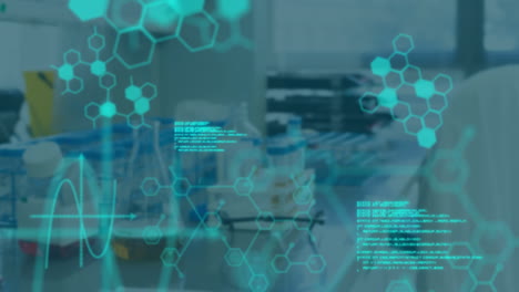 laboratory with data and diagrams in the foreground
