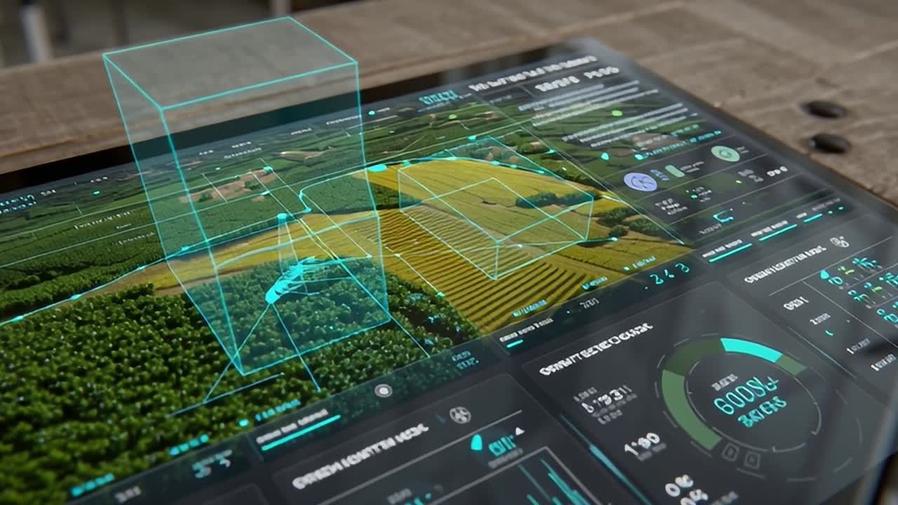 Advanced technology interface displaying agricultural data on tablet