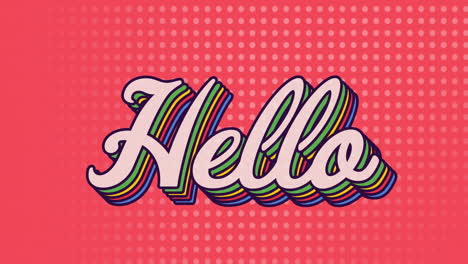 animation of rainbow hello text over red pattern background