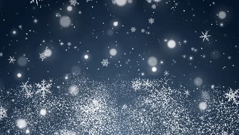 white confetti, snowflakes and bokeh lights on the blue christmas background