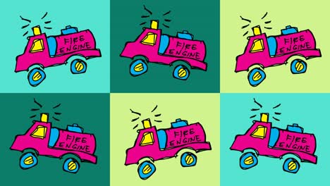 kids drawing pop art seamless background with theme of fire trucks