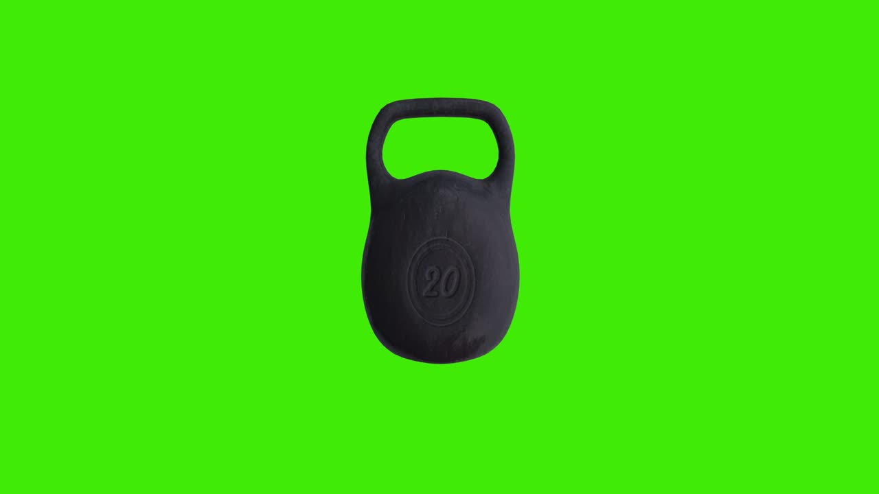 Gym kettlebell jump and spinning on a green screen - chromakey background