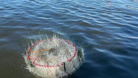 crab pot being deployed into the ocean