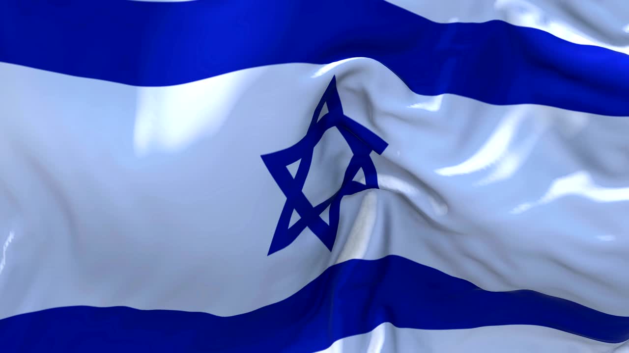 Israel Flag Waving in Wind Slow Motion Animation . 4K Realistic Fabric Texture Flag Smooth Blowing on a windy day Continuous Seamless Loop Background.