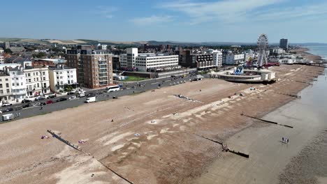worthing west sussex reino unido frente al mar y muelle dron, aéreo