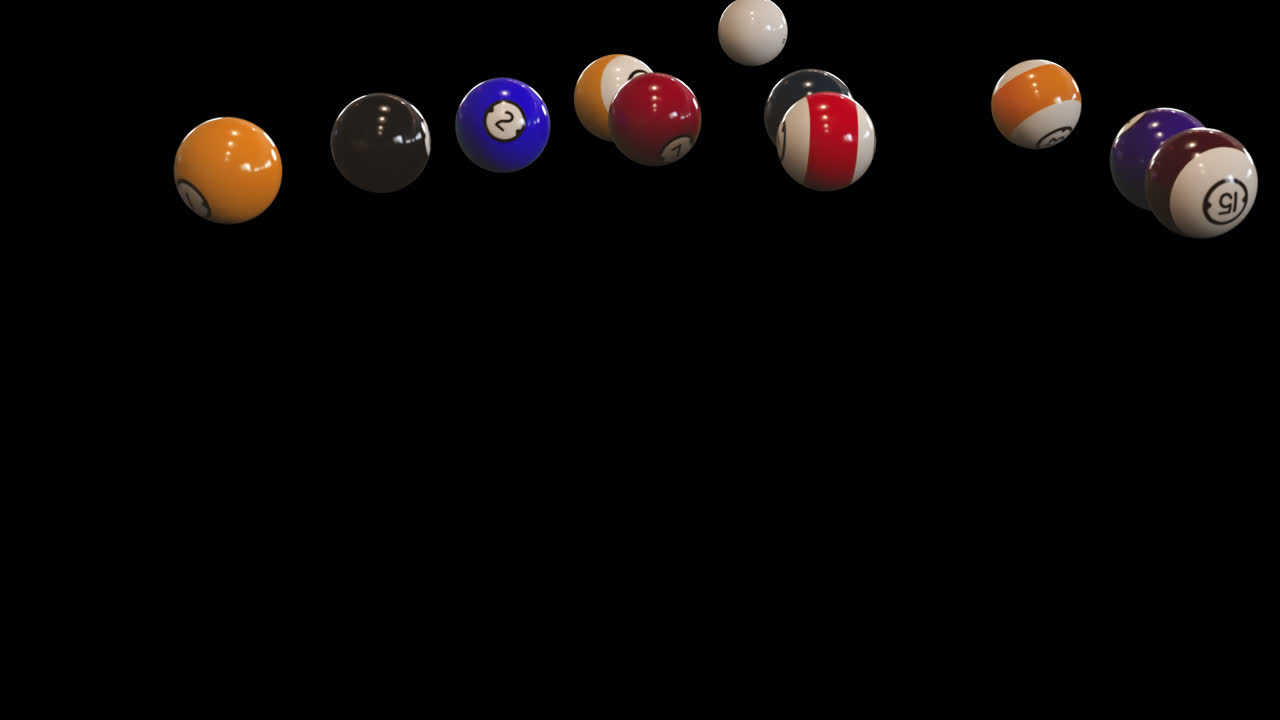 Starting shot of a billiard game with alpha channel