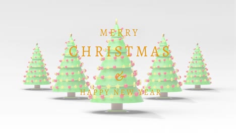 Animation-of-christmas-greetings-text-over-christmas-trees