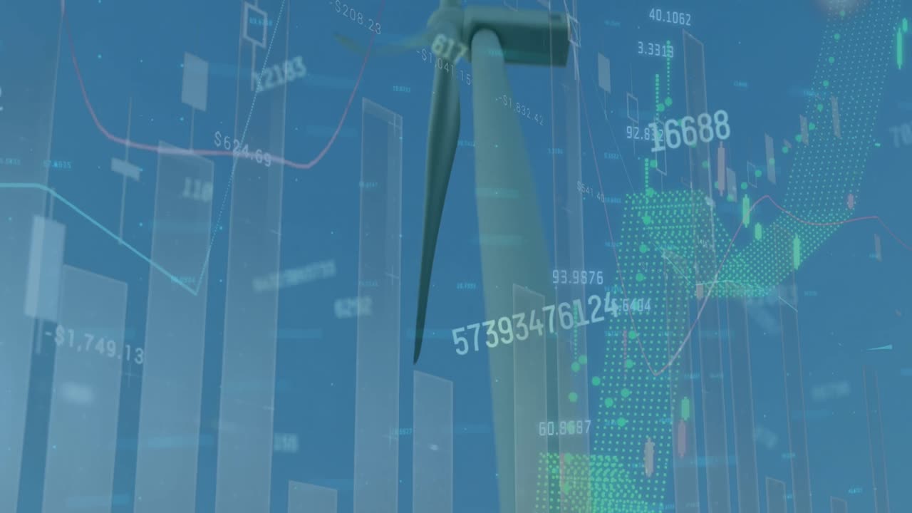 그래프의 애니메이션과  ⁇ 은 하늘에 대한 풍차 위에서 변화하는 숫자