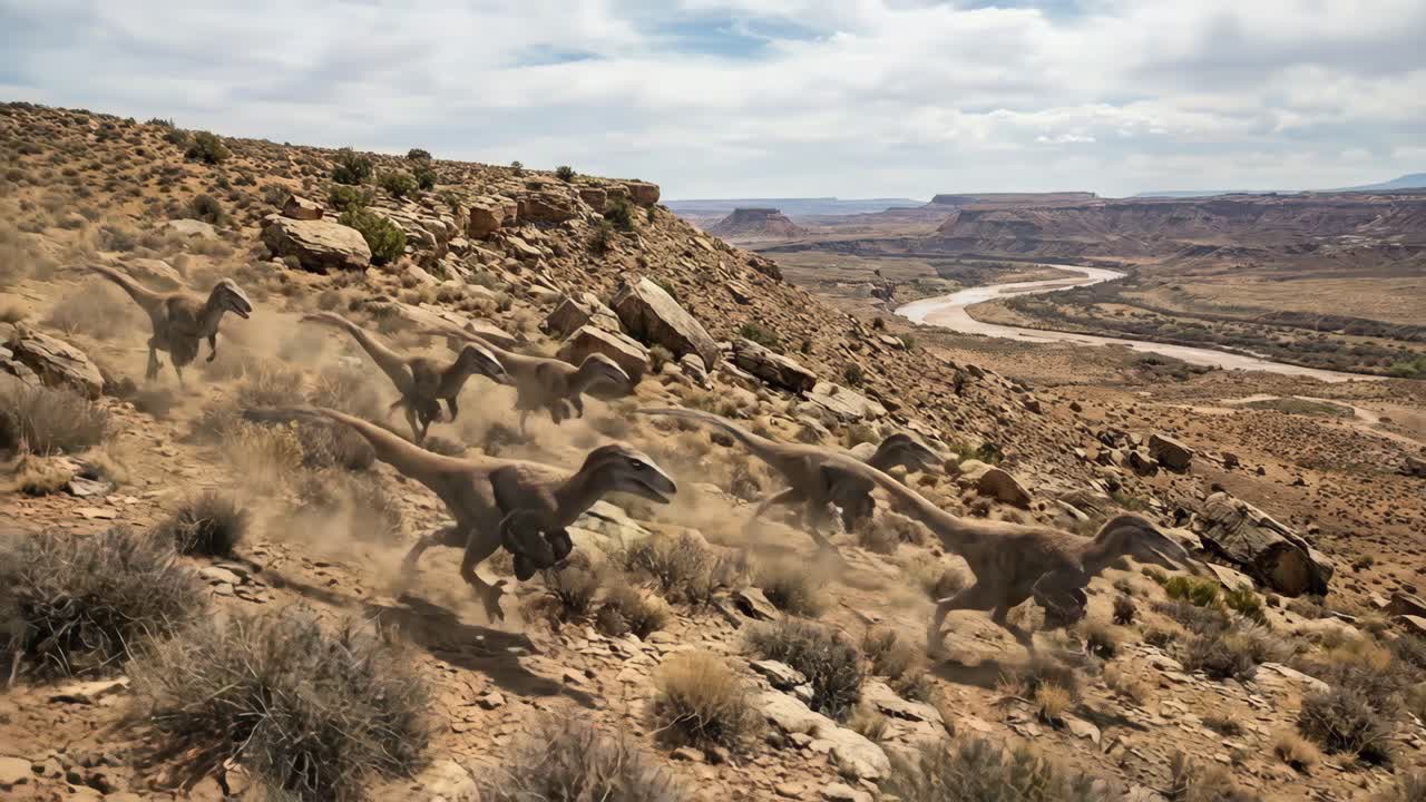 Velociraptors in a Desert Landscape