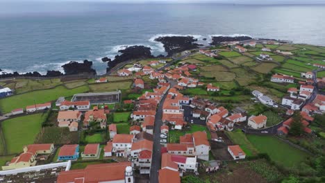 aerial view of fajã grande village near coast at flores azores