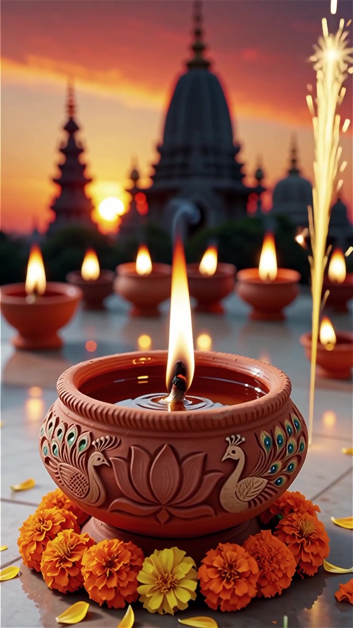 Sfondo del Festival Diwali con lanterne e decorazioni tradizionali Diyas.