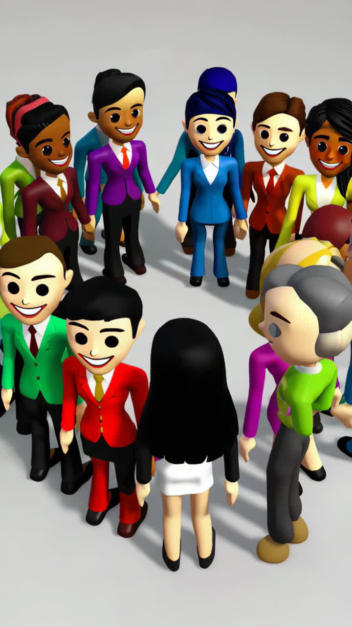 Diverse 3D Cartoon Business People Holding Hands