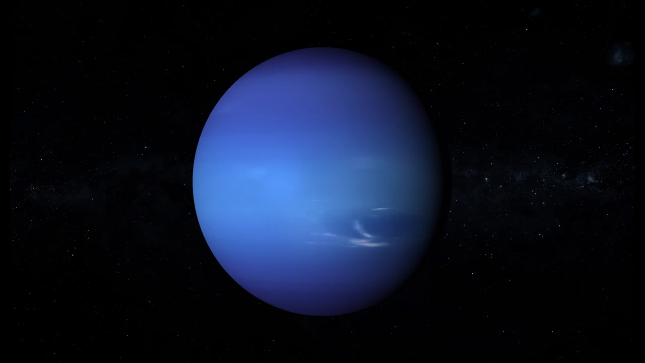 planeta realista neptuno girando en el espacio, entre las estrellas, bucle de 4k