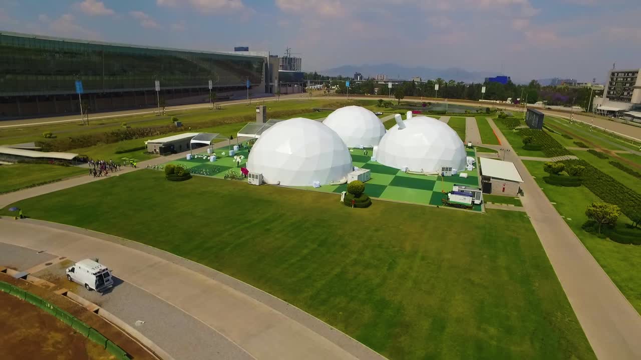 Aerial View of Geodesic Domes at a Race Track