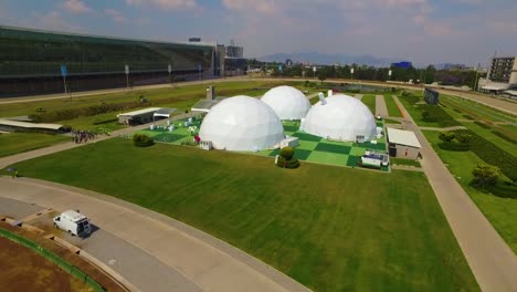aerial view of geodesic domes at a race track