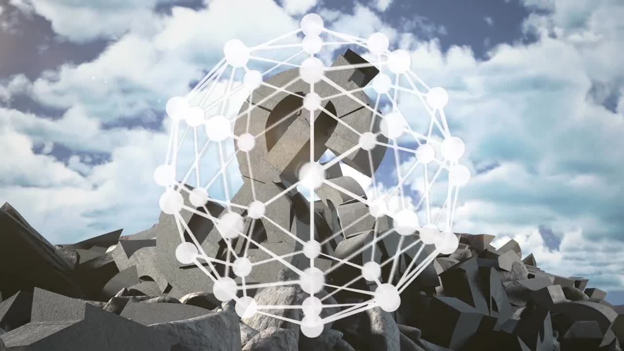 глобус сети связей, вращающийся над сломанным символом доллара на фоне голубого неба