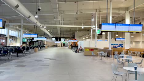 empty seating area with few passengers visible