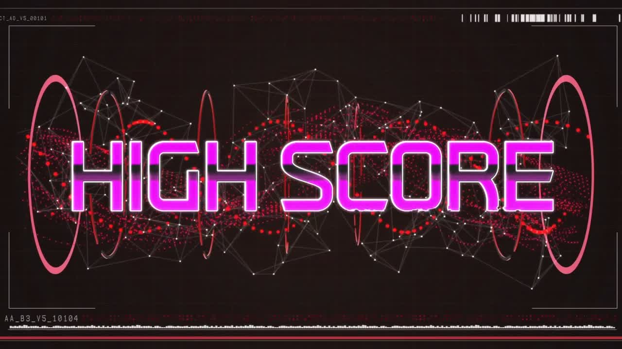 Animation of high score text over spinning red dna strand