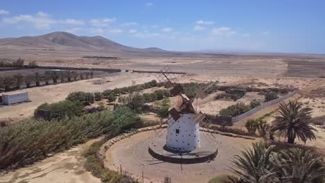 aerial view of molino del roque windmill, near el cotillo, fuerteventura, canary islands, spain.