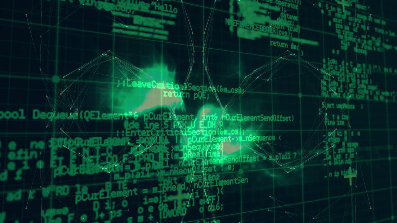 Animation of network of connections, globe and data processing in digital space