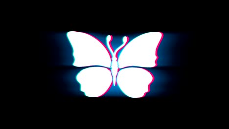 butterfly and bee symbol on glitch retro vintage animation.