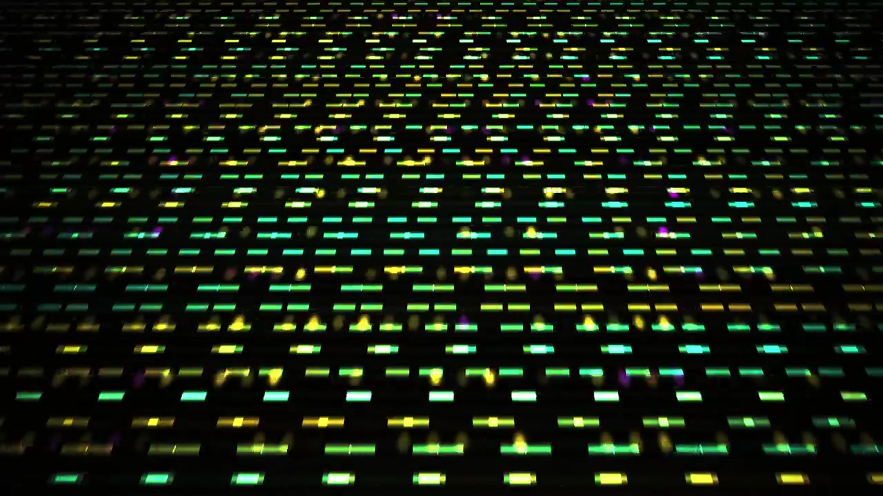 Abstrakter Hintergrund mit leuchtenden geometrischen Formen und flackerndem digitalen Gitter