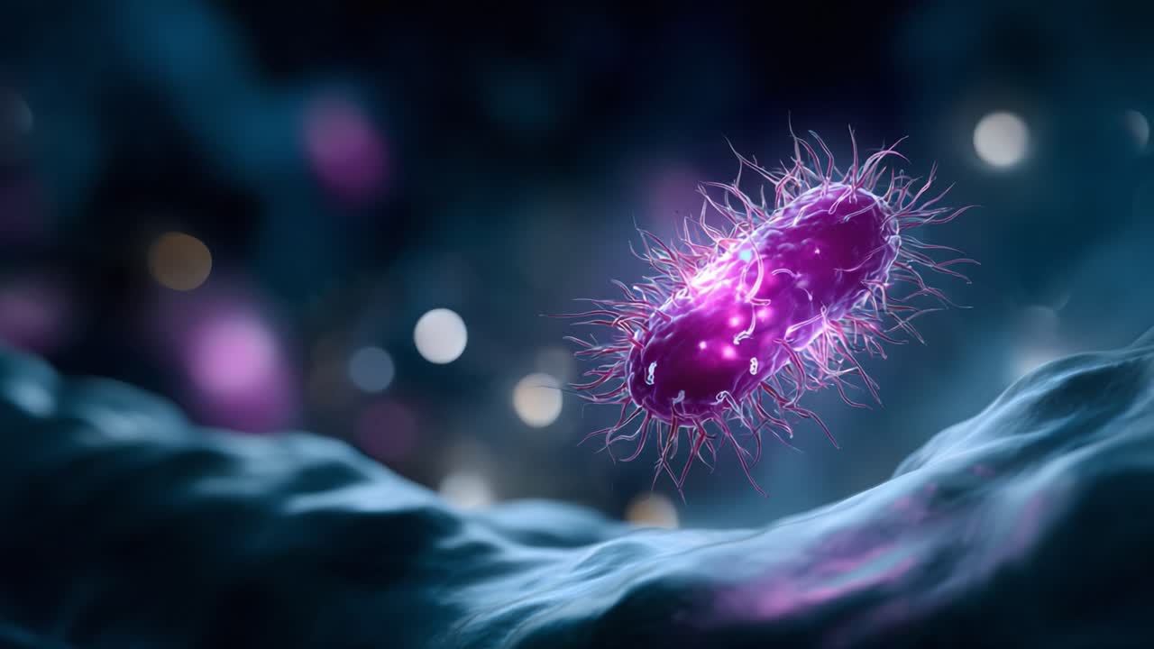 Detailed Visualization of a Bacterium with Vibrant Colors and Fine Structures Highlighting Its Unique Characteristics in a Microscopic Environment