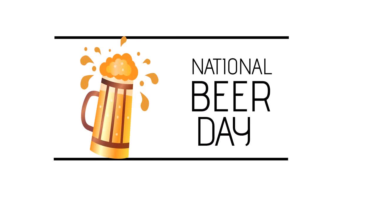 Animation of world beer day text and pint of beer over white background