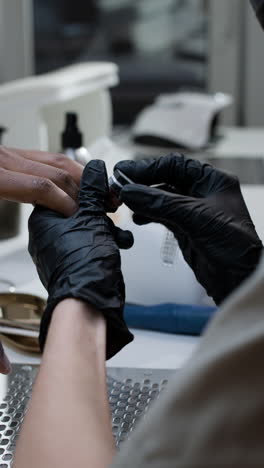 manicure in progress at a beauty salon