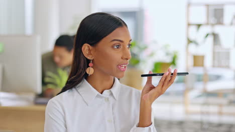 voice notes, audio and business woman with a phone